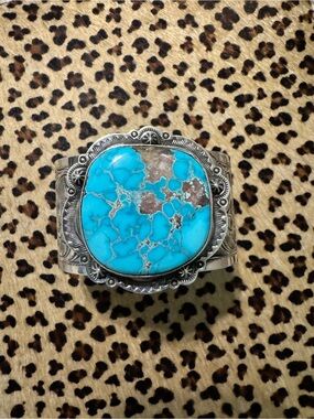 Turquoise Statement Cuff Bracelet - Bright Blue Stone